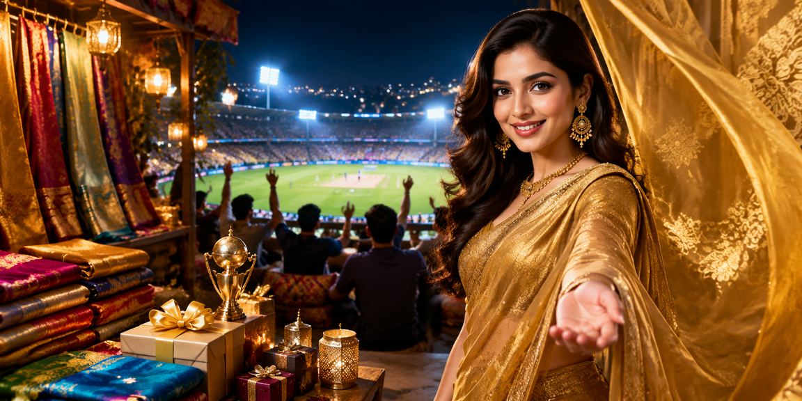 রাজশাহীতে একজন ব্যবহারকারী শাড়িতে মোবাইলে ক্রিকেট বেটিং অডস দেখছেন